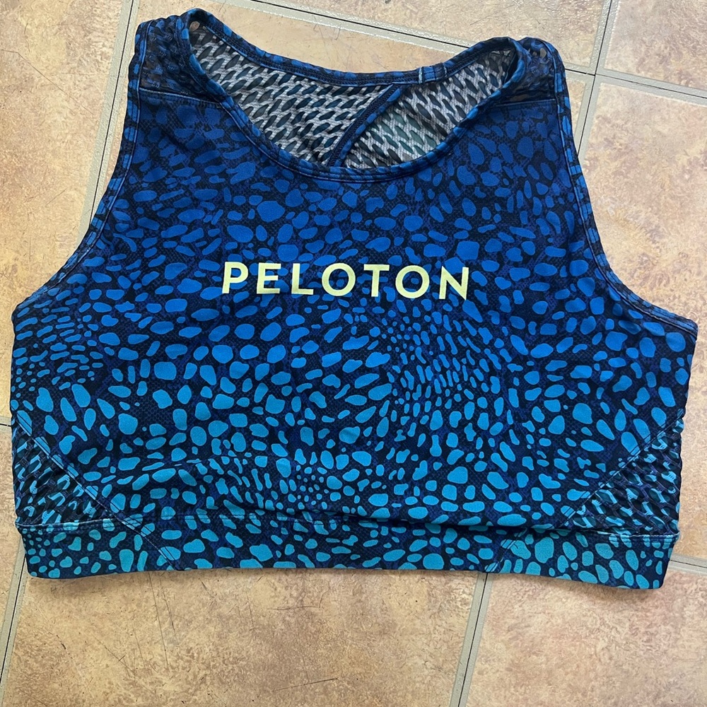 Peloton Blue and Teal Patterned Racerback Sports Bra
